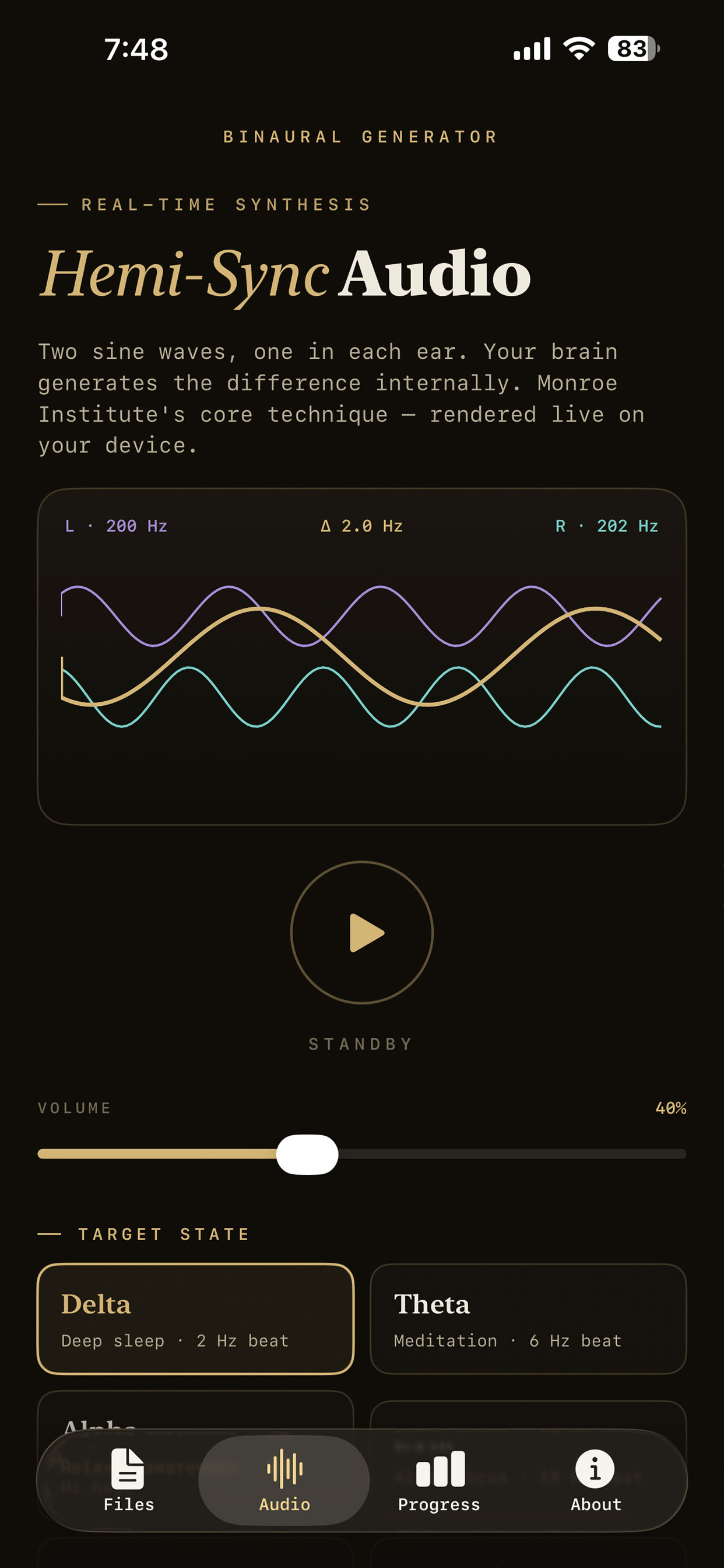 Audio view with binaural generator